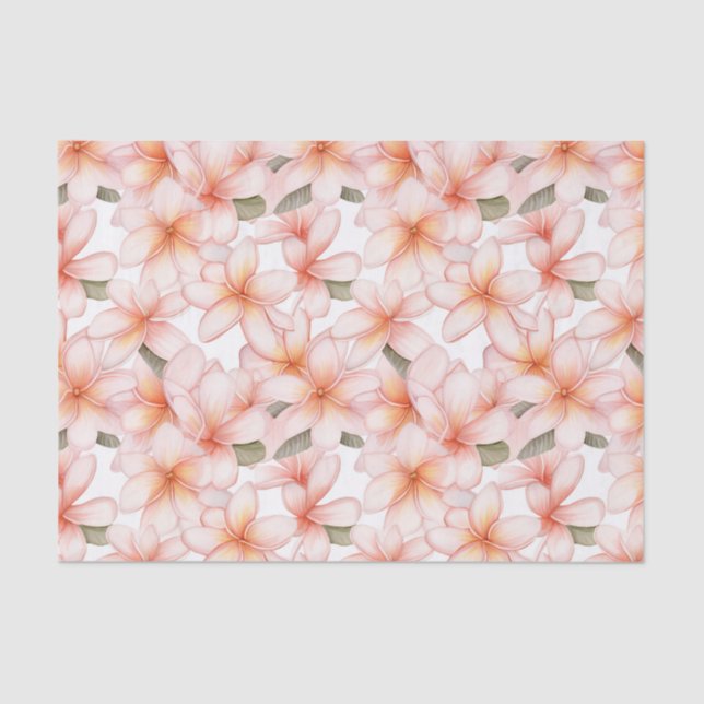Papel De Seda Pastel Pink Plumeria Frangipani Padrão Floral (Frente )