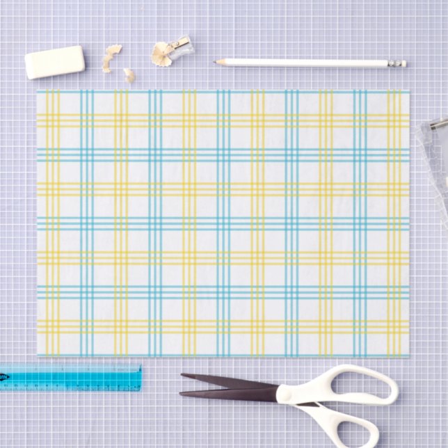 Papel De Seda Pastel Plaid Blue Yellow DIY Decoupage Paper (Arte )