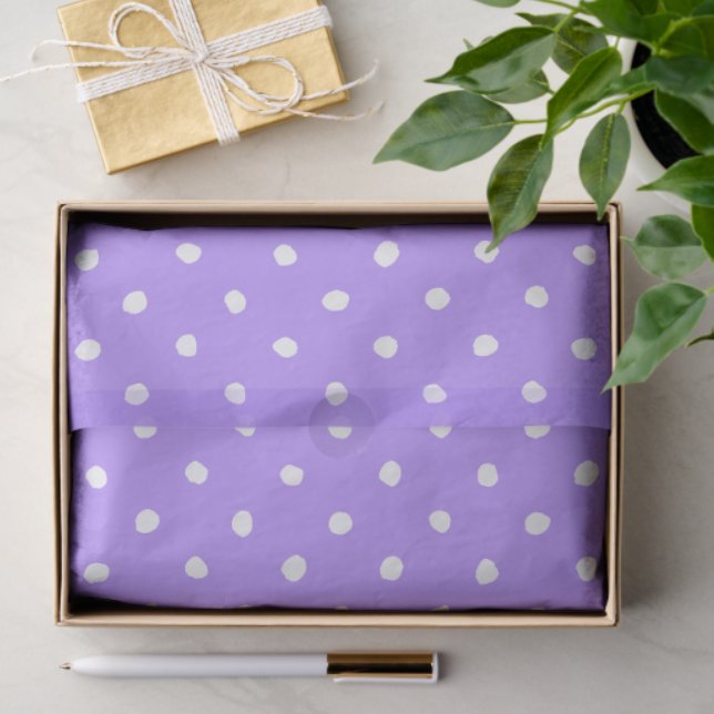 Papel De Seda Pastel Purple With Irregular White Polka Dots (Presente)