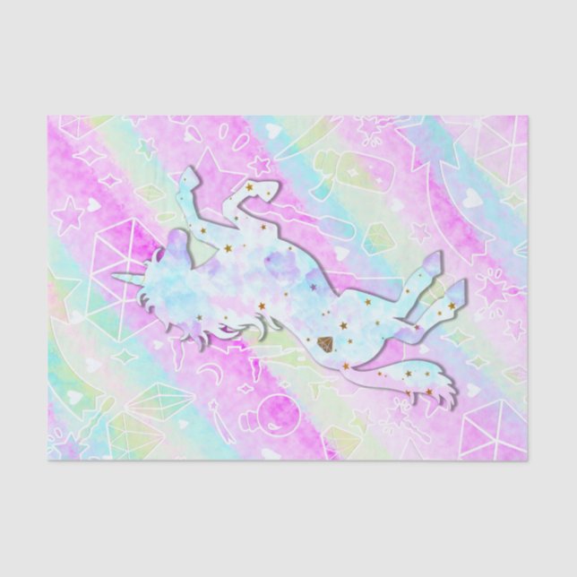 Papel De Seda Pastel Rainbow Diamantes & Stars Magical Unicorn (Frente )