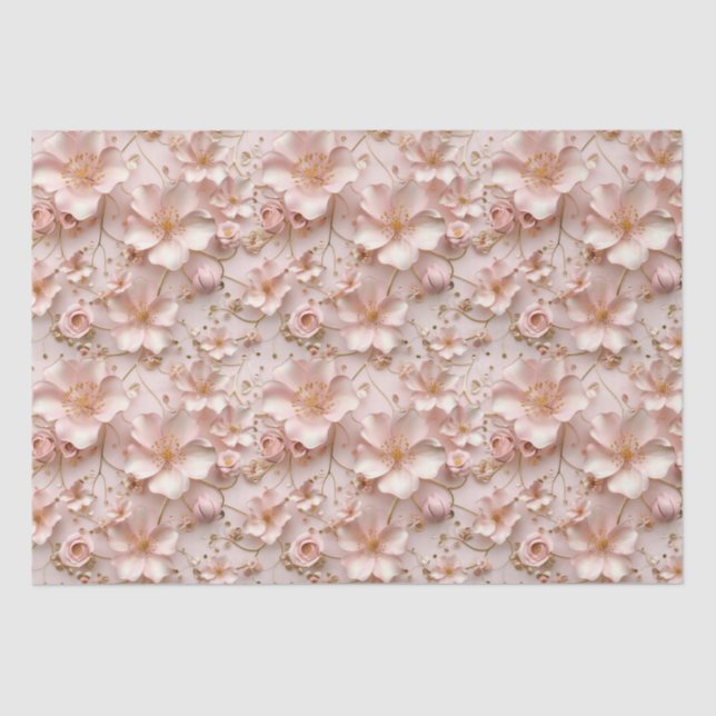 Papel De Seda Pastel Rosa Bonito Floral (Frente )