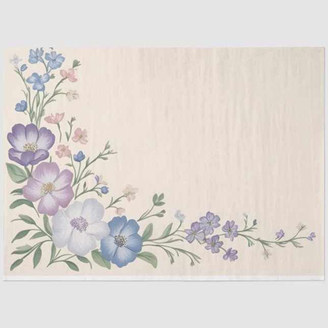 Papel De Seda Pastel Roxo, Branco e Azul Impressão (Frente )