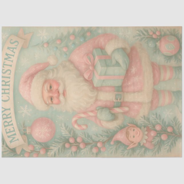 Papel De Seda Pastel Santa & Elf Christmas Gift Decoupage (Frente )