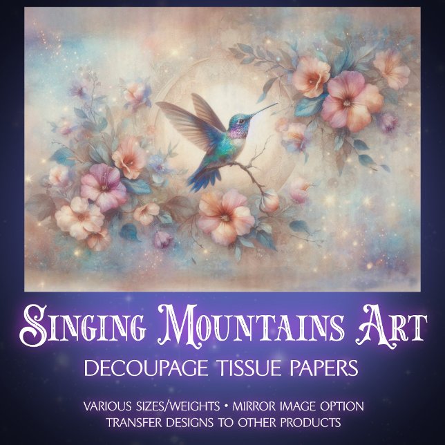 Papel De Seda Pastel Vintage Flowers & Hummingbird Decoupage (Criador carregado)