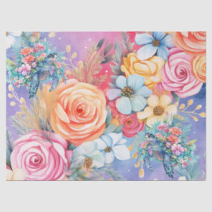 Papel De Seda Pastel Watercolor Tartaruga Floral