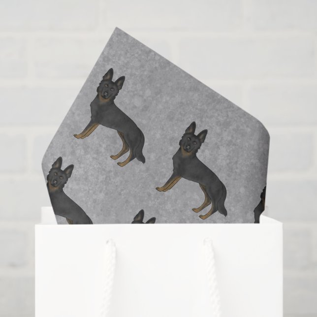 Papel De Seda Pastor Alemão Bi-Preto Cartoon Desenho Cinza (Sacola de presentes)