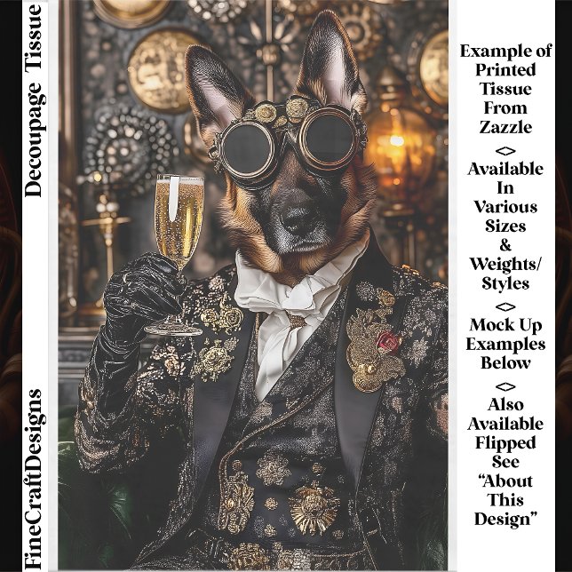 Papel De Seda Pastor Alemão Steampunk, Alsatian BT5 Decoupage (Criador carregado)