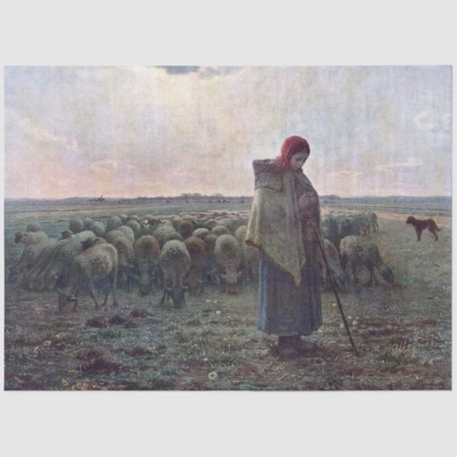 Papel De Seda Pastor com seu bando, Jean-Francois Millet (Frente )