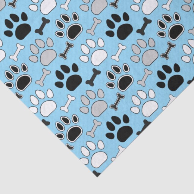 Papel De Seda Patas de Cachorro e Padrão de Ossos Azul (Detalhes)