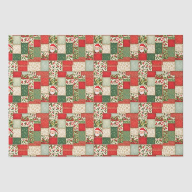 Papel De Seda Patches de Natal em Vermelho e Verde (Frente )