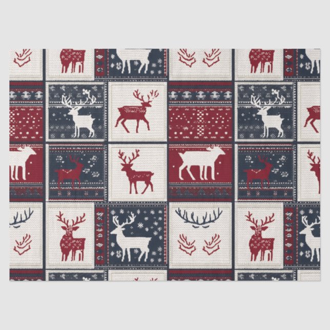 Papel De Seda Patches de Natal Nórdico | Reindeer Knmit (Frente )