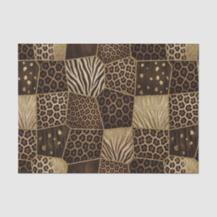 Papel De Seda Patchwork de Estampa Animal Africana Marrom e Do