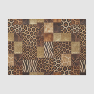 Papel De Seda Patchwork de Estampa Animal Africana   Marrom e Do