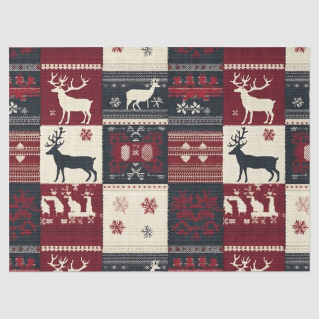 Papel De Seda Patchwork do Fair Isle Knited | Rustic Reindeer (Frente )