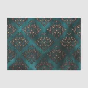 Papel De Seda Patina e Rust Damask Teal Paper