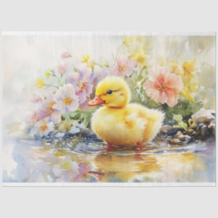 Papel De Seda Patinho Fofo com Flores Decoupage Aquarela