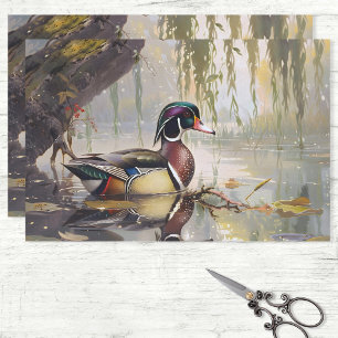Papel De Seda Pato de madeira na desnuvem de Trabalho de arte de