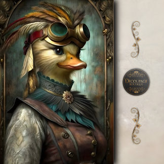 Papel De Seda Pato Steampunk Caprichoso Decoupage Vintage