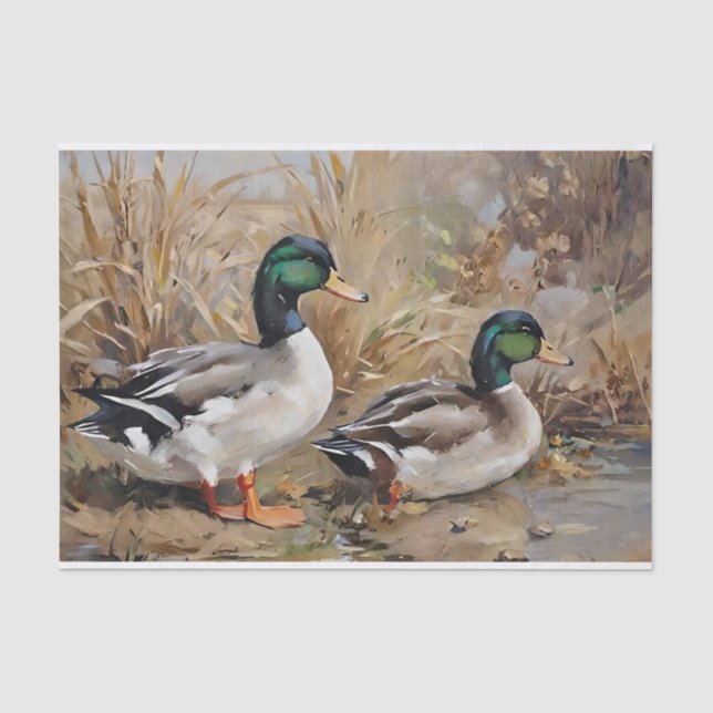 Papel De Seda Patos-reais Decoupage Aquarela  (Frente )