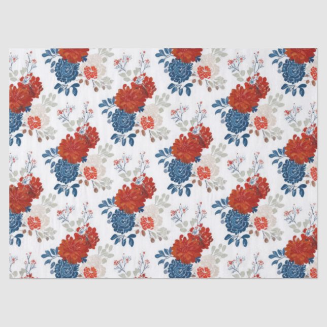 Papel De Seda Pátrio Vermelho Azul Branco Floral (4) (Frente )