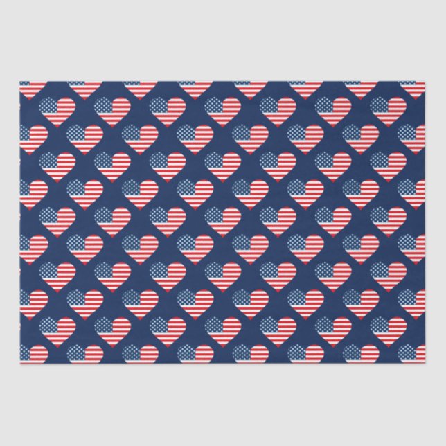 Papel De Seda Patriotic Red, White & Blue USA Flag Hearts (Frente )
