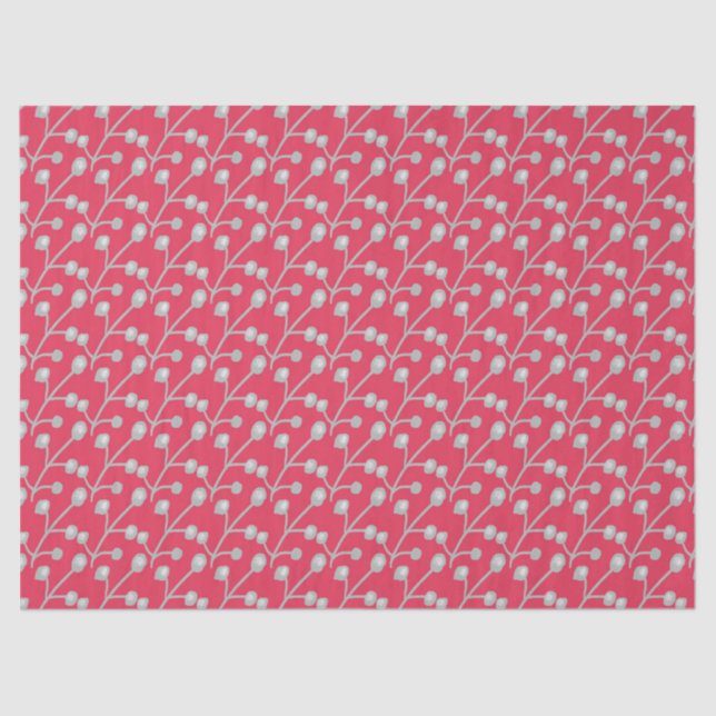 Papel De Seda Patterned Silver-Grey Foliage on Bright Pink Red (Frente )