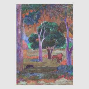 Papel De Seda Paul Gauguin - Paisagem com um Porco e um Cavalo