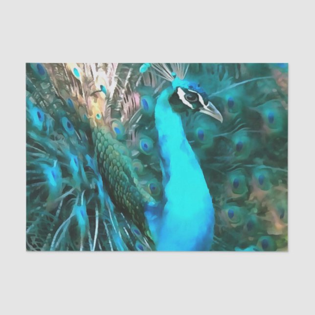 Papel De Seda Pavão Azul Vibrante Dentro Com Cauda Vibrada (Frente )