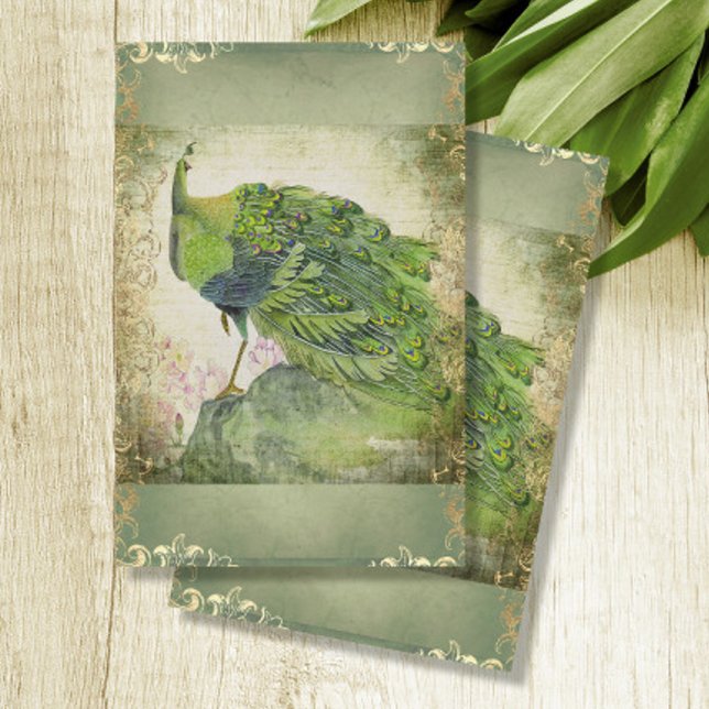 Papel De Seda Pavão Chinês Verde em Decoupage Dourada (Criador carregado)