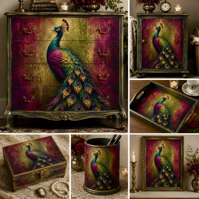 Papel De Seda Pavão com Joias Radiantes Decoupage (Radiant Jewel Peacock Decoupage Tissue Paper)