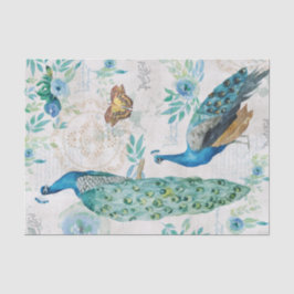 Papel De Seda Pavão de Aquarela, Borboletas e Florestas Azuis