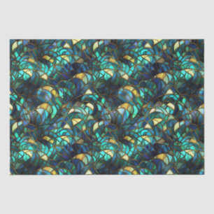 Papel De Seda Pavão de Vidro Colorido Azul e Dourado