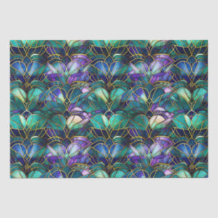 Papel De Seda Pavão de Vidro Colorido Azul-Verde, Roxo e Dourado