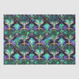 Papel De Seda Pavão em Vidro Pintado Azul-Verde, Roxo e Dourado