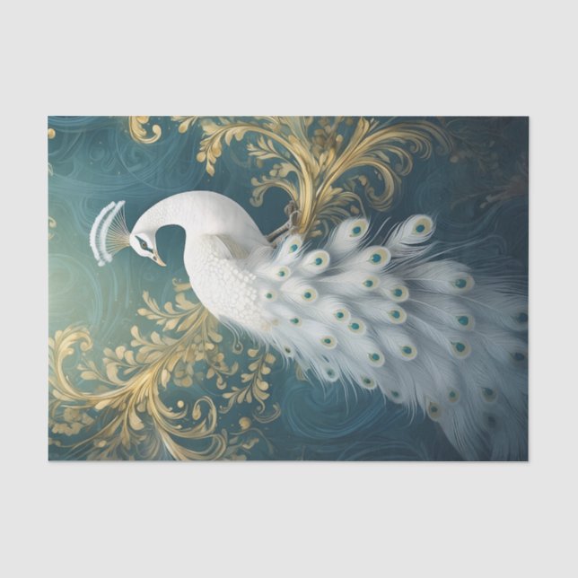Papel De Seda Pavão Sentado com Elegância, Cascata de Penas Bran (Frente )