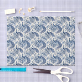Papel De Seda Pavões Florais de Chinoiserie Azul Decoupage