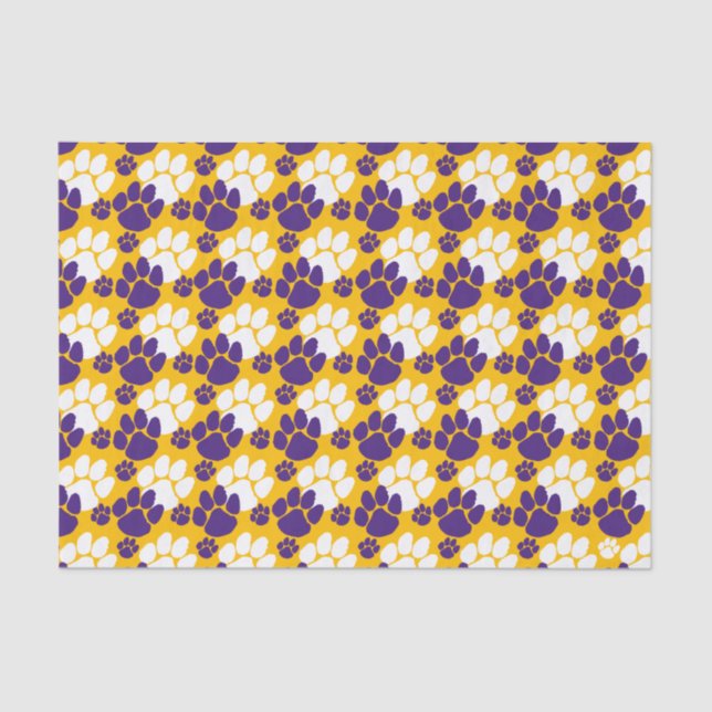 Papel De Seda Pawprint pequeno, roxo e Dourado (Frente )