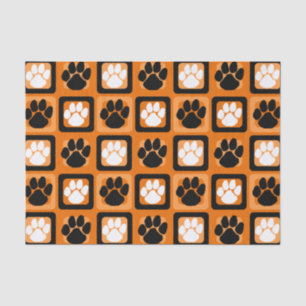 Papel De Seda Pawprint repetitivo laranja, branco e preto
