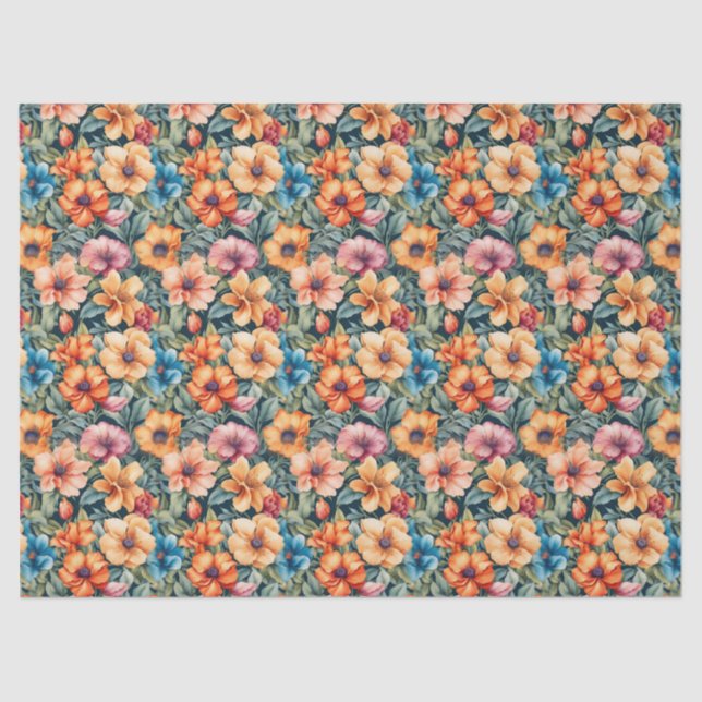 Papel De Seda Peach Apricot e Mauve Floral (Frente )