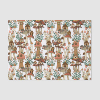 Papel De Seda Peach Cute Cottagecore Floral Mushroom Padrão