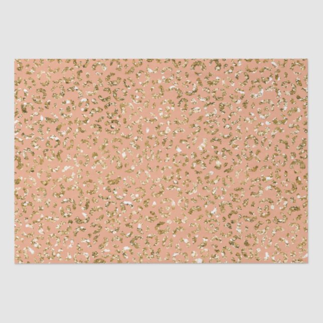 Papel De Seda Peach Dourada Glitter Leopardo (Frente )