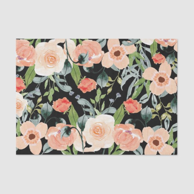 Papel De Seda Peach e padrão floral preto (Frente )