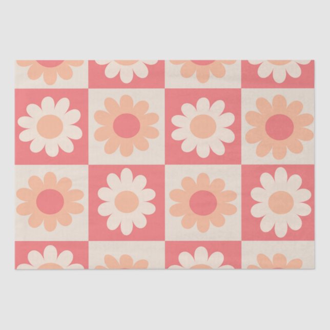 Papel De Seda Peach Fuzz Retro Flowers verificado Padrão (Frente )