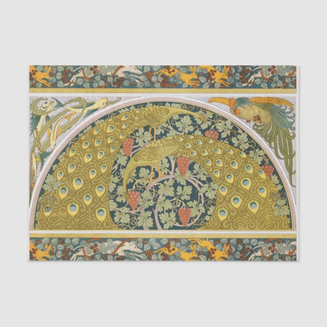 Papel De Seda Peacock Art Nouveau Estilo redondo intrincado desi (Frente )