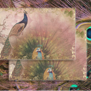 Papel De Seda Peacock Chinoiserie Peony Floral Dourada Decoupage