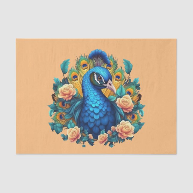 Papel De Seda Peacock Com Rosas De Pêssego (Frente )