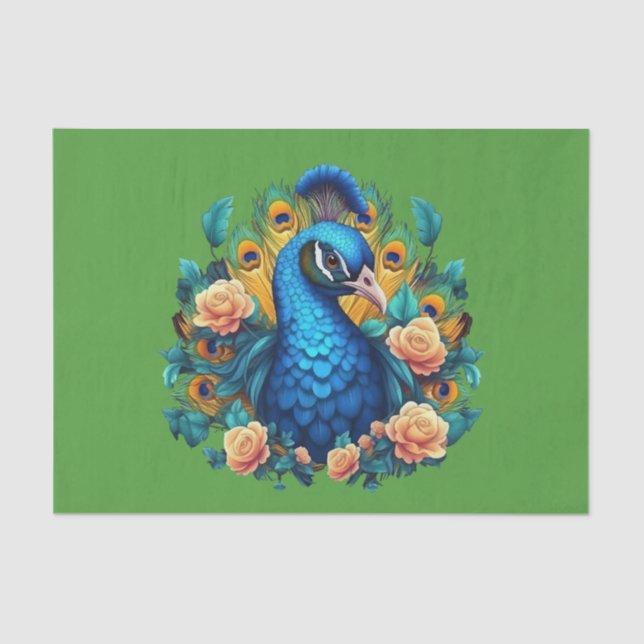 Papel De Seda Peacock Com Rosas De Pêssego (Frente )