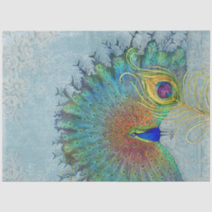 Papel De Seda Peacock Decoupage blue teather gold feather floral
