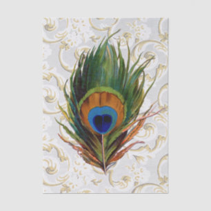 Papel De Seda Peacock Feather Dourada Swirpage Bird Vintage