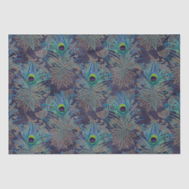 Papel De Seda Peacock feather paisley roxo boho (Frente )